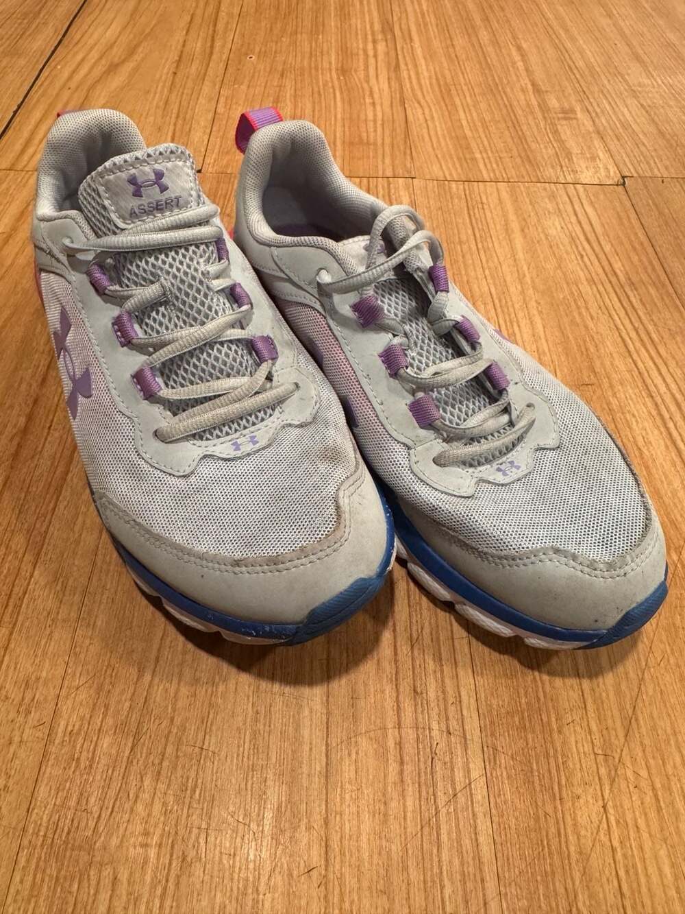 Under Armour GGS Assert 9 Youth 7Y Running Shoes Halo Gray Purple Pink